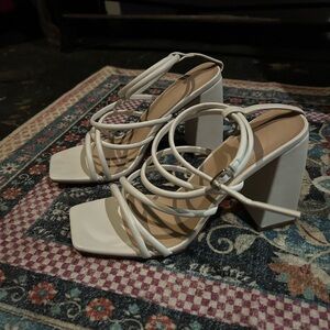 Elegant White Strappy Block Heels